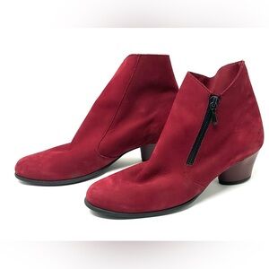 Arche Red Suede Ankle Booties with Side Zip
